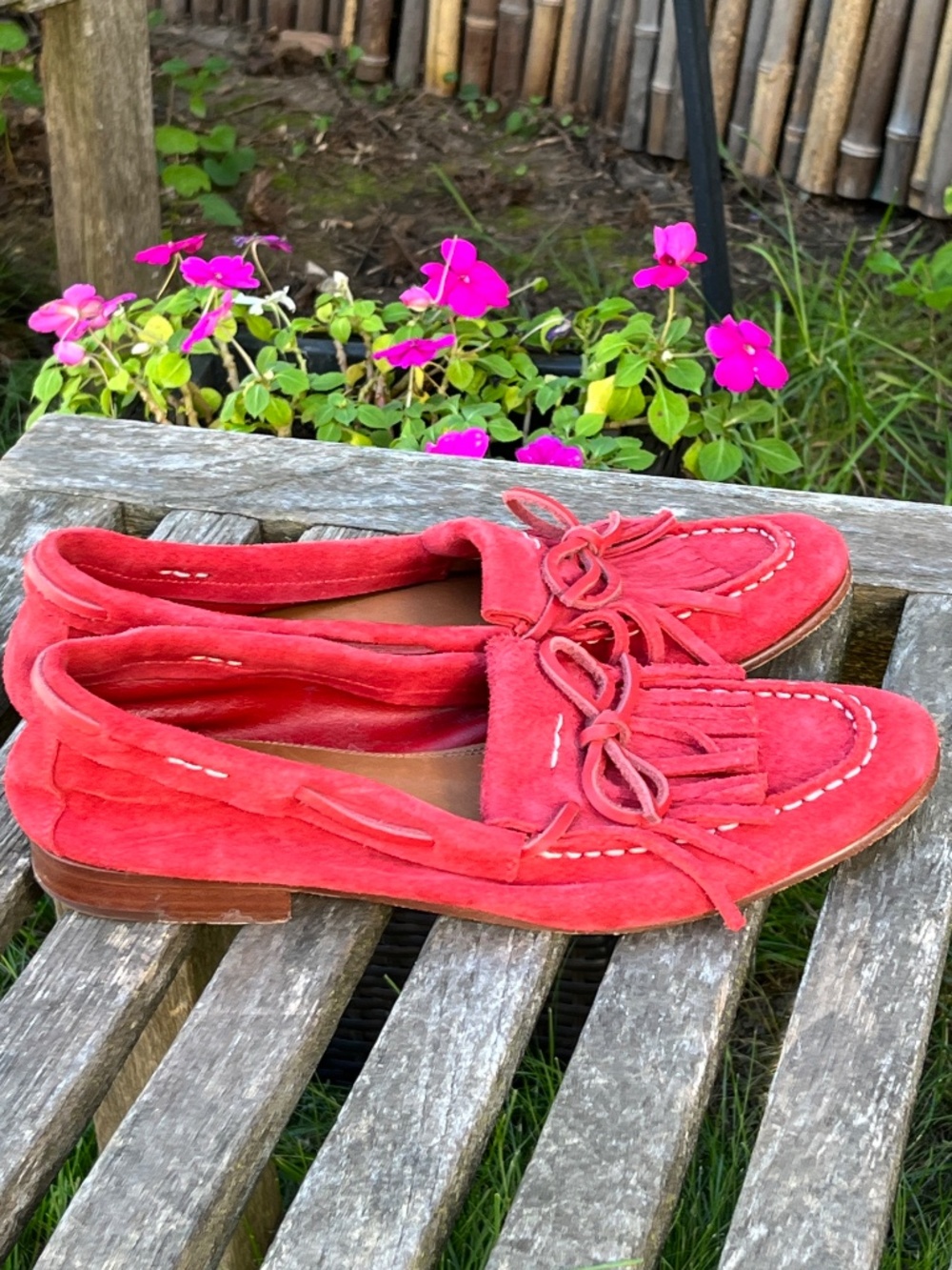 Polo Ralph Lauren Ashtyn Red Suede Kiltie Loafers Women's Size 7 EU 36 or 37 EUC